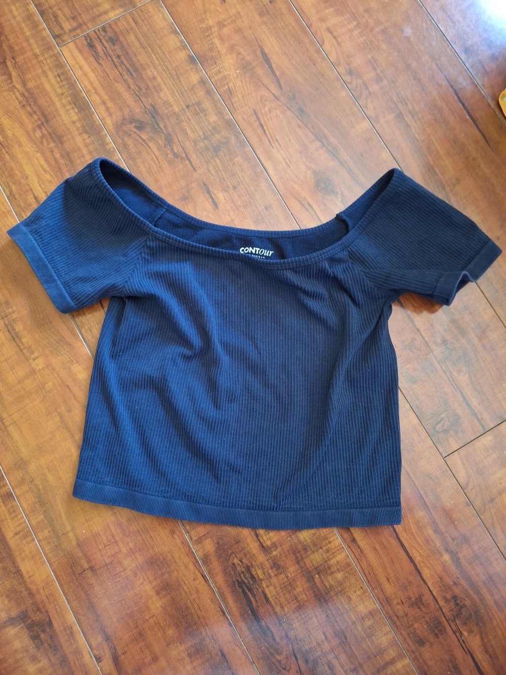 PacSun Navy Ribbed Off-Shoulder Crop Top